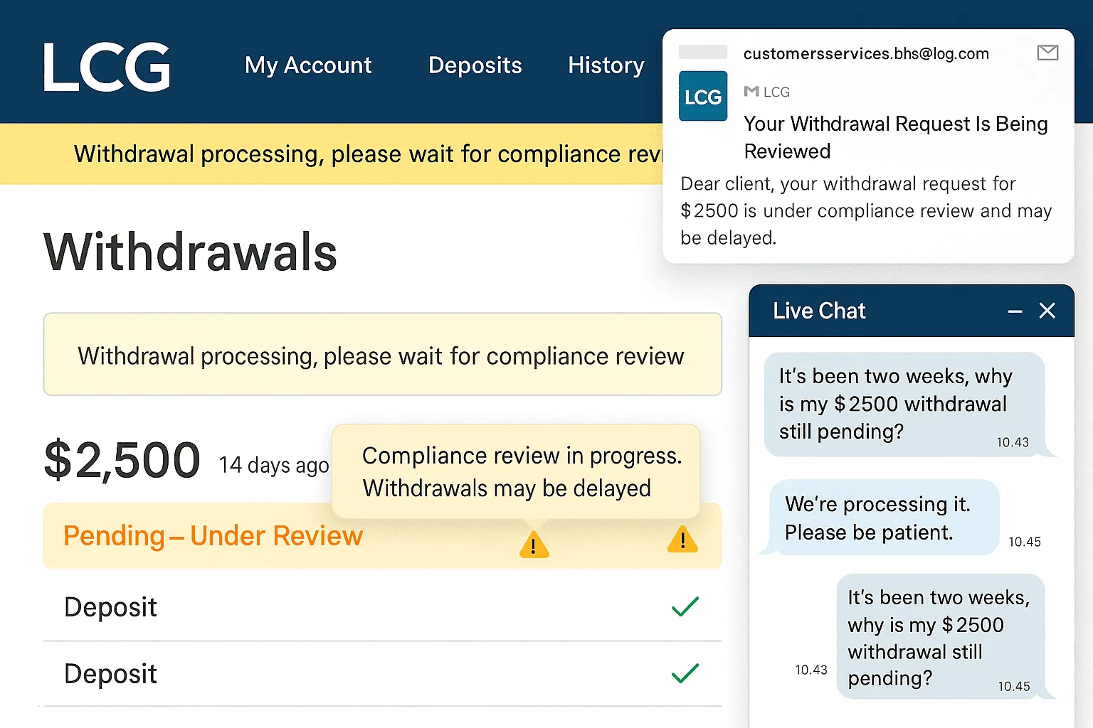 LCG Withdrawal Delays and Poor Customer Service – Be Careful!