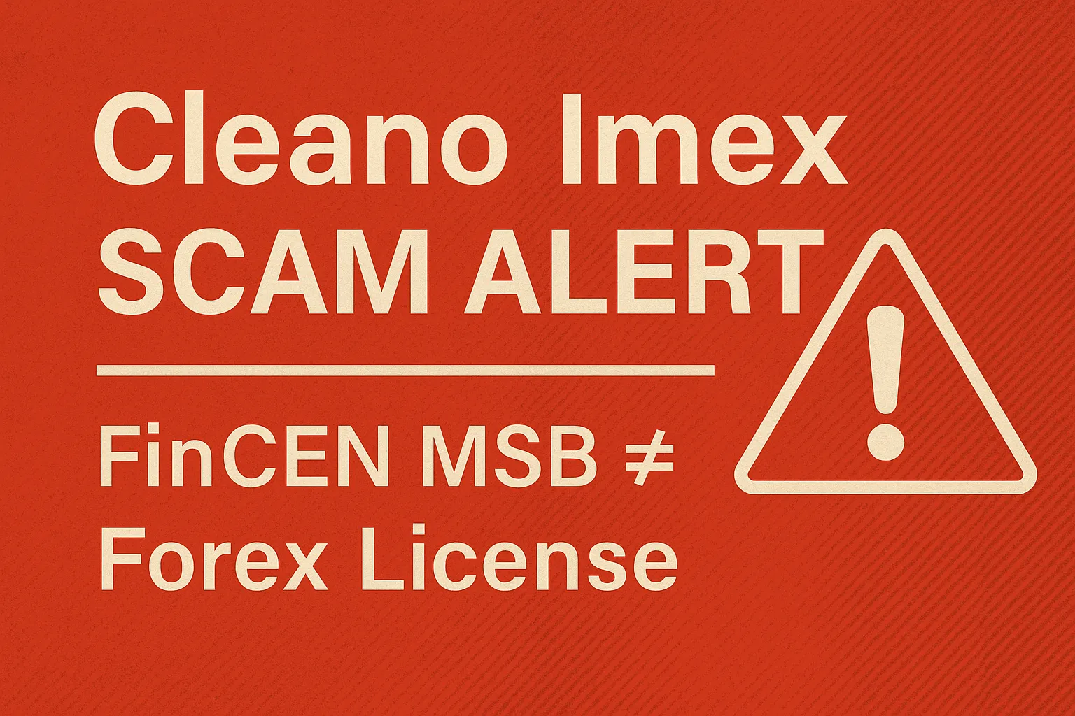 Cleano Imex Regulatory Exposure | FinCEN MSB ≠ Forex License, Is Cleano Imex a Scam?
