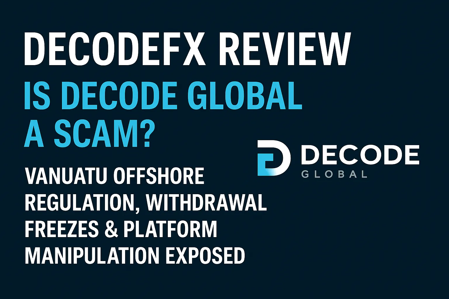 Decode Global Limited Review｜Is DecodeFX a Scam? Vanuatu Offshore Registration, Fake Compliance & Withdrawal Issues Exposed